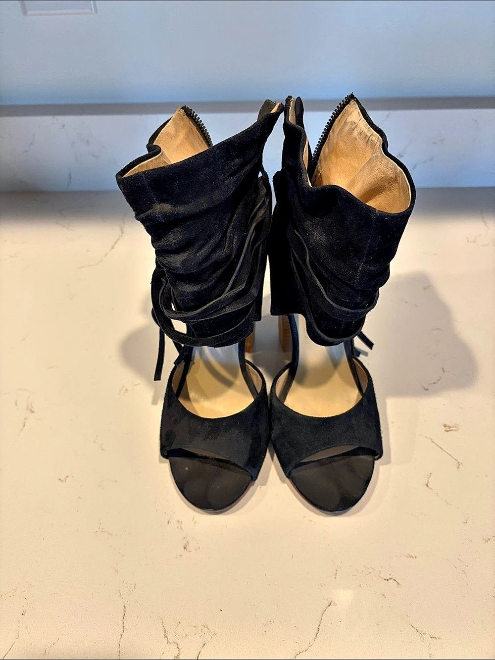 Chinese Laundry Black Ruched Peep Toe Heels US 8.5